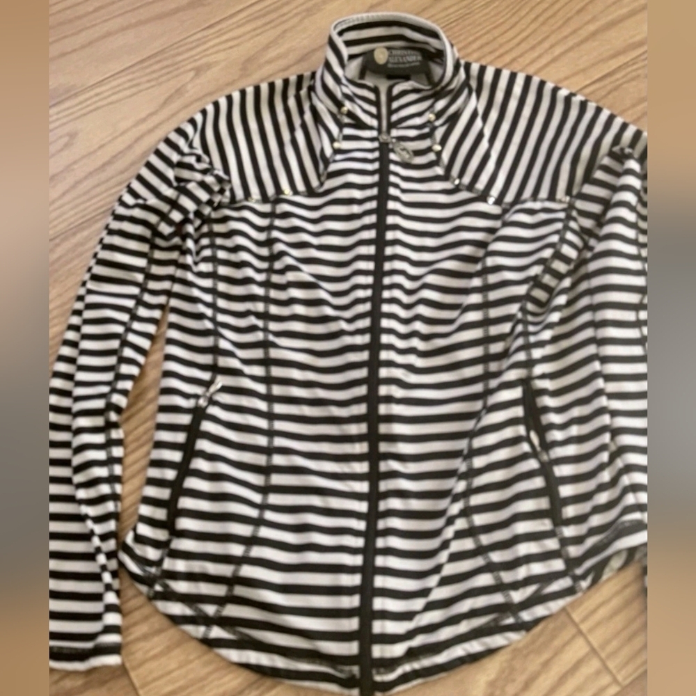 Christine Alexander Striped Spa White/black Track Zip Jacket  Size Small
